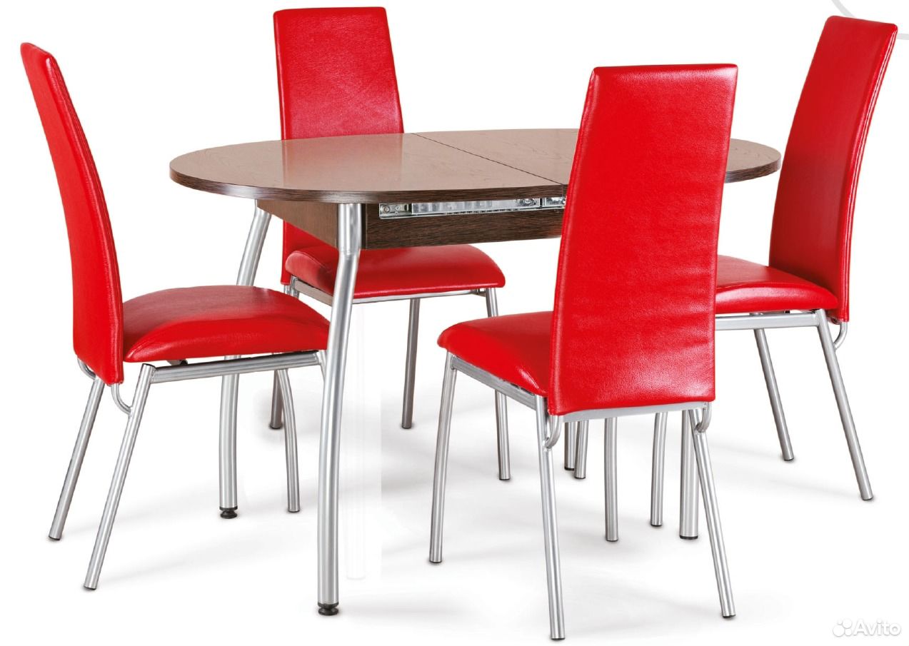 Обеденный стол и стулья красного цвета