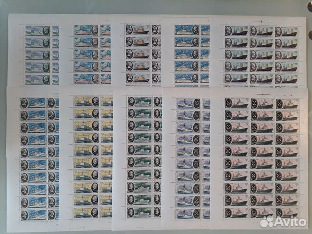 Марки 10 листов Флот Корабли Гагарин -За все