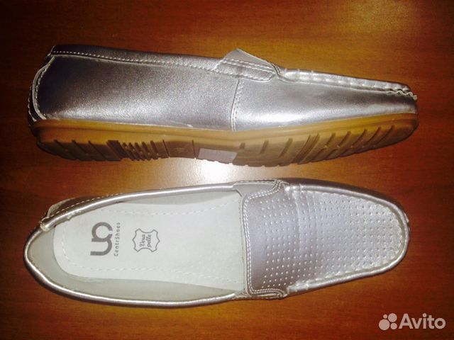 Макасины серебряные, новые, р. 39, кожа, дежак