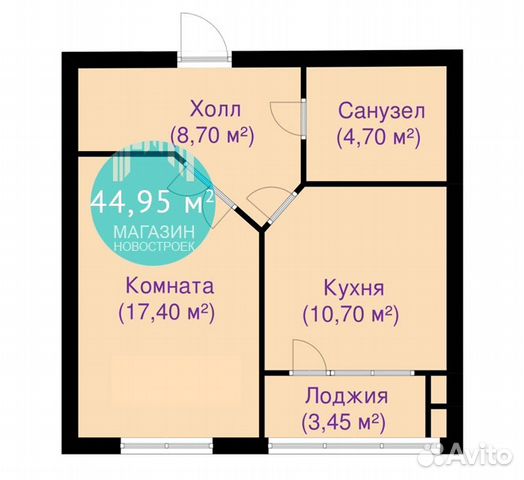 1-к квартира, 45 м², 6/12 эт.