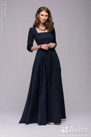 Платье темно-синее, официальное в пол 1001dress
