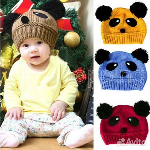 Вязанная шапочка Панда, от 1 до 4-6 лет