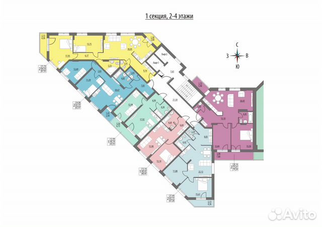 2-к квартира, 63.5 м², 4/14 эт.