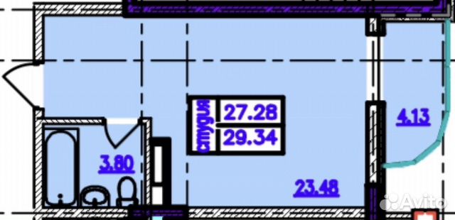 1-к квартира, 29 м², 3/4 эт.