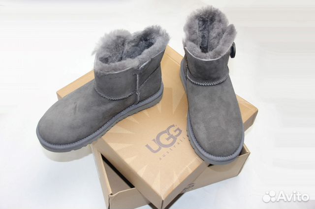 Угги UGG mini на пуговице Bailey Button Серый цвет