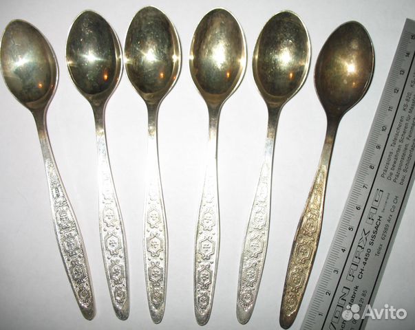 Чайные ложки мнц позолоченые, из СССР, комлект 6шт Чайные ложки мнц позолоченые, из СССР, комлект 6шт