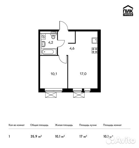 1-к квартира, 35.9 м², 16/25 эт.