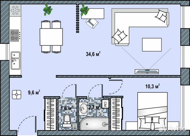 2-к квартира, 59.4 м², 1/3 эт.