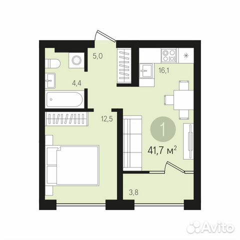 1-к квартира, 41.7 м², 5/8 эт.