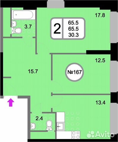 2-к квартира, 65.5 м², 22/22 эт. 2-к квартира, 65.5 м², 22/22 эт.
