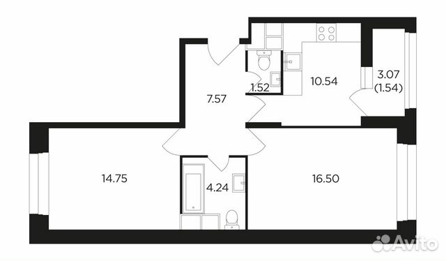 2-к квартира, 56.7 м², 7/22 эт.