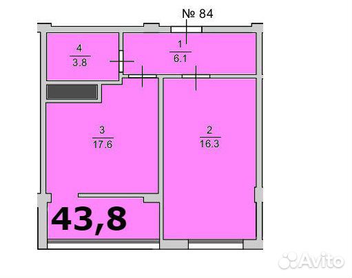 1-к квартира, 43.8 м², 6/8 эт.