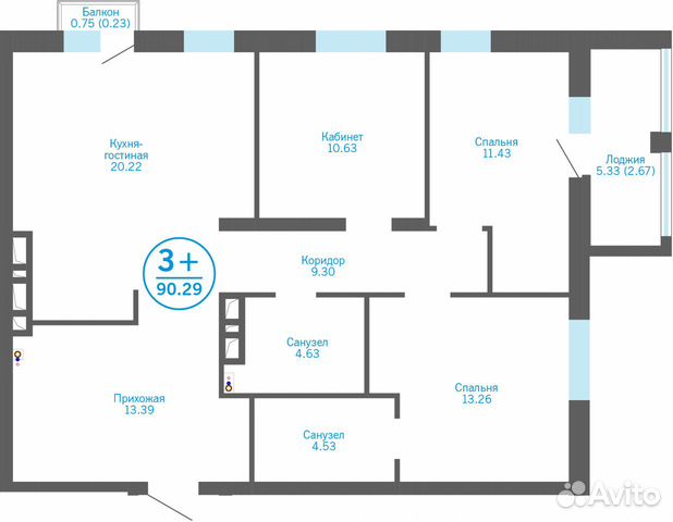 3-к квартира, 87.4 м², 13/24 эт. 3-к квартира, 87.4 м², 13/24 эт.