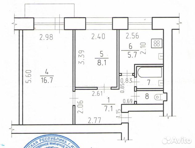 2-к квартира, 43.2 м², 3/5 эт.
