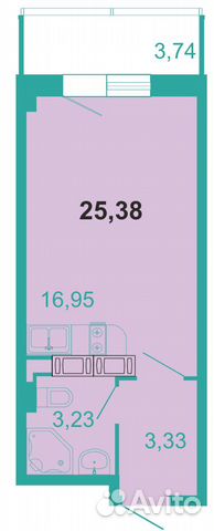Студия, 25.4 м², 7/22 эт. Студия, 25.4 м², 7/22 эт.