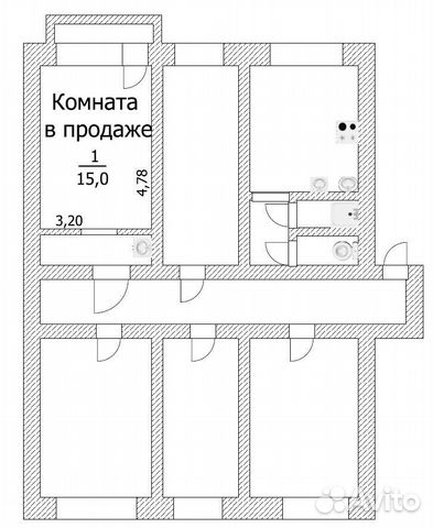 Комната 17.9 м² в 1-к, 2/5 эт. Комната 17.9 м² в 1-к, 2/5 эт.