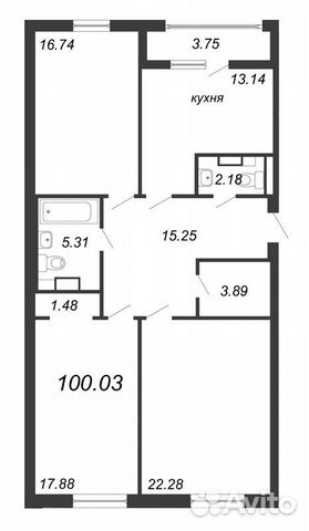 3-к квартира, 100 м², 4/7 эт. 3-к квартира, 100 м², 4/7 эт.