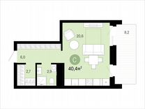 Квартира-студия, 40,4 м², 6/16 эт.