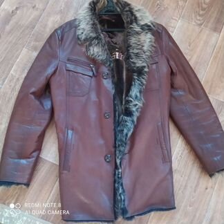 Кожаная дублёнка мужская,шапка,перчатки