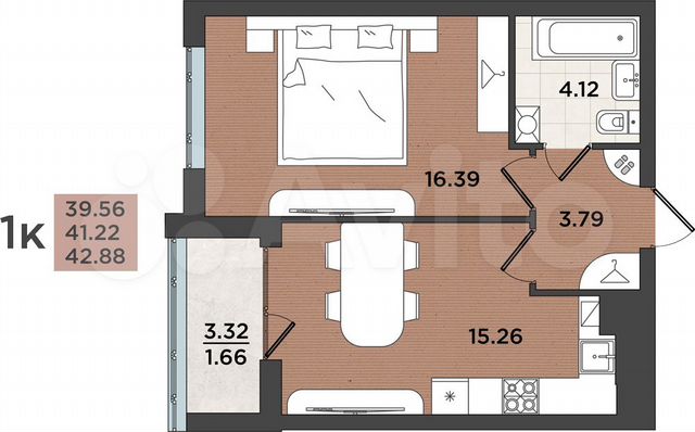 1-к. квартира, 41,2 м², 1/8 эт.