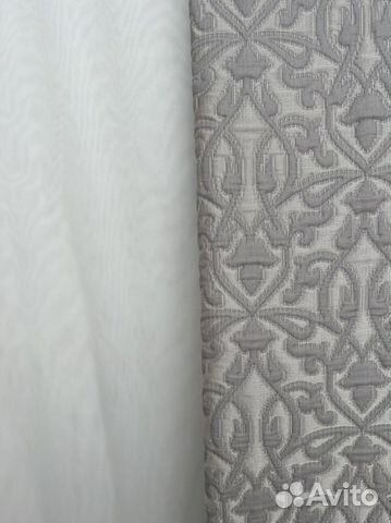 Комплект штор серый жаккард с однотонным тюлем