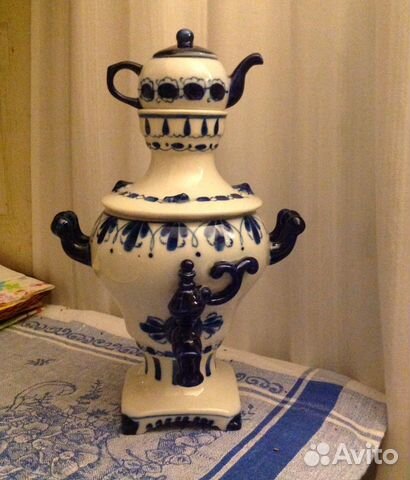 Чайница шкатулка самовар Гжель