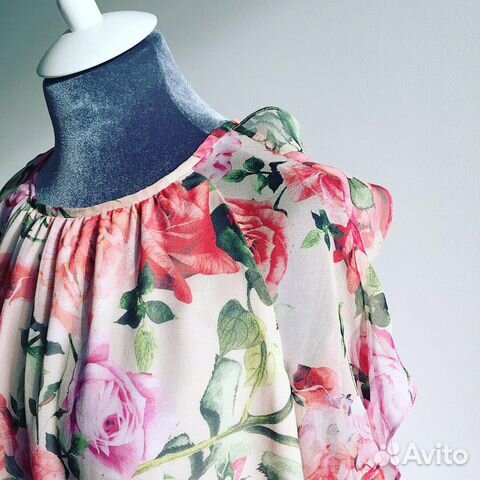 Шифоновое платье с принтом розы dolce