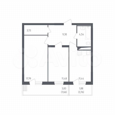 2-к. квартира, 64 м², 12/12 эт.