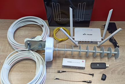 Антенна 4G/1800мгц 2*17дб+модем+WiFi-роутер+кабель
