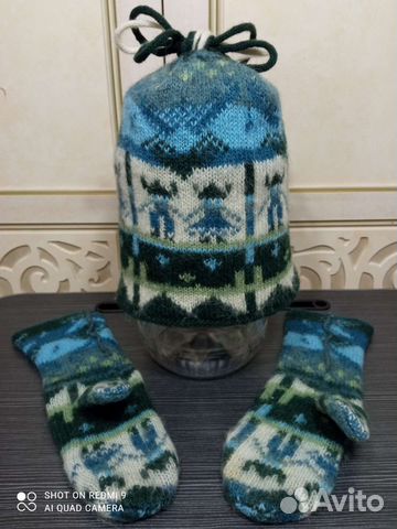 Шапка женская+варежки, 