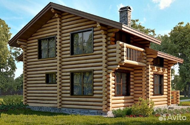 Сруб дома из оцилиндрованного бревна