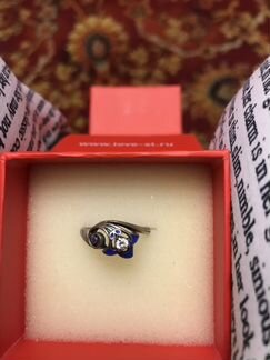 Серебряное кольцо, эмаль, фианит