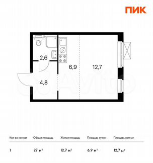 Квартира-студия, 27 м², 17/17 эт.