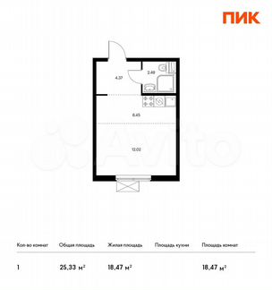 Квартира-студия, 25.3 м², 6/33 эт.