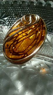 Красивая Янтарная брошь,золото,серебро