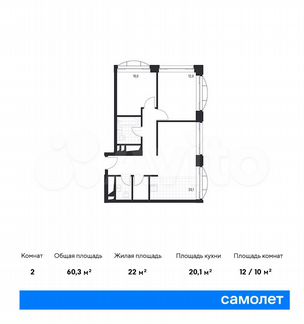 2-к апартаменты, 60.3 м², 18/24 эт.