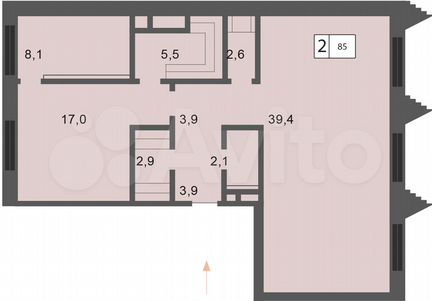 2-к квартира, 86 м², 3/6 эт.