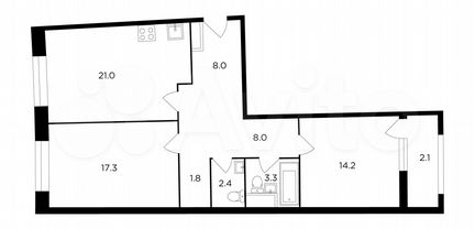 2-к квартира, 77.9 м², 11/13 эт.