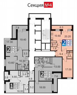 2-к квартира, 68.3 м², 4/18 эт.