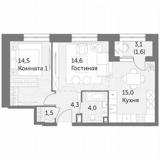 2-к квартира, 55.5 м², 18/38 эт.