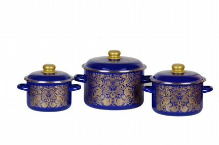 Набор эмалированных кастрюль Узор новый