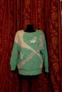 Свитер бирюзово-белый