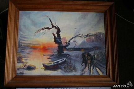 Картина - пейзаж, лошади, холст/масло