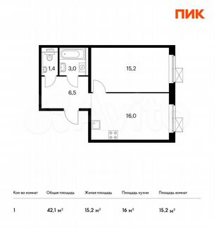 1-к квартира, 42.1 м², 4/25 эт.
