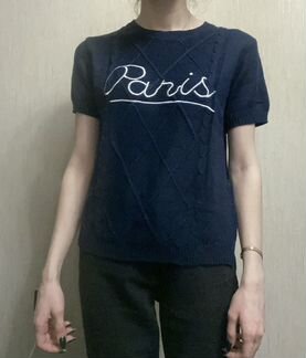 Кофта тёплая темно синяя с короткими рукавами в от