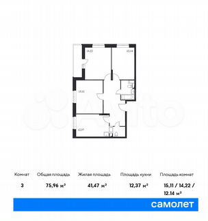 3-к квартира, 76 м², 13/14 эт.