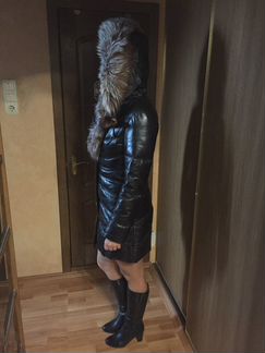 Пуховик кожаный с мехом лисы