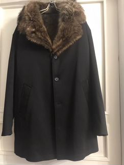 Пальто мужское с натуральным мехом волк и овчина