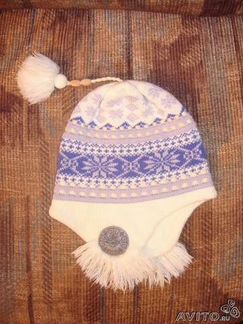 Детская теплая шапочка с ушками Снежинка
