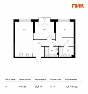 2-к квартира, 66.2 м², 16/32 эт.
